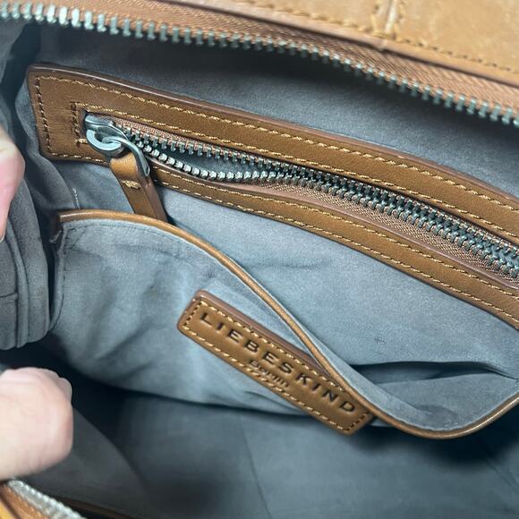 Vintage Liebeskind Berlin Brown Leather Backpack Adjustable Strap Zippered Woven - Picture 4 of 16